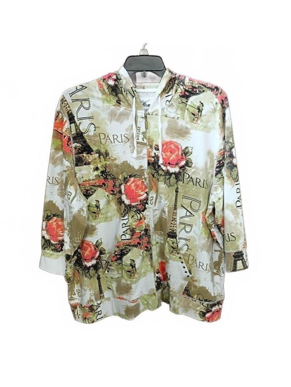 Onque Woman Paris Print Zip-Up Hoodie Plus Size 3X